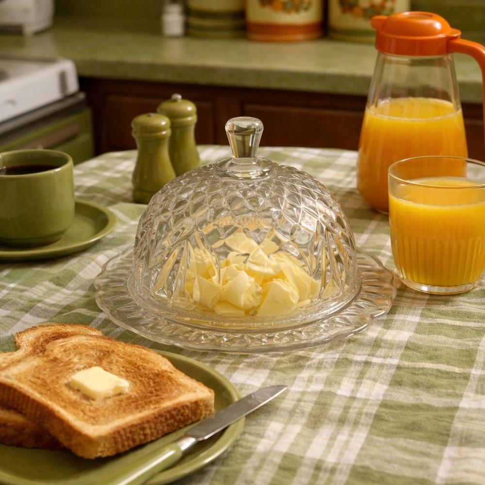 Vintage Anchor Hocking Wexford Clear Glass Butter Dish with Lid.